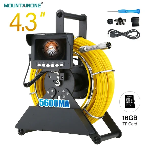 4.3 Monitor Sewer Pipe Inspection Camera, 17MM/22MM Drain Sewer Pipeline Industrial Endoscope with 4500mA Battery 16G DVR Card 1