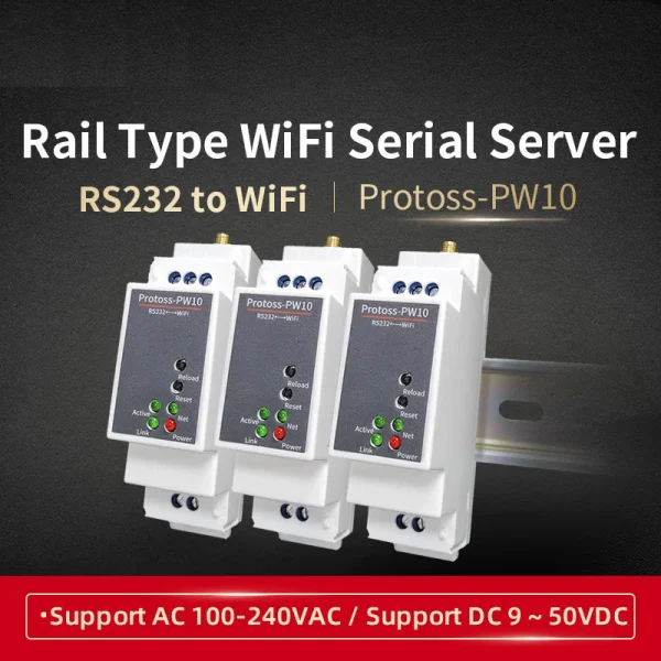 DIN-Rail Serial Port RS232 To WiFi Converter IoT Device Protoss-PW10 AC100V~220V Or DC Input Support Modbus MQTT 3