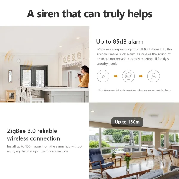 IMOU Smart Life WiFi Siren Alarm 85dB Loud Speaker ZigBee 3.0 with Strobe Flash Siren Long Endurance for Home Security System 5