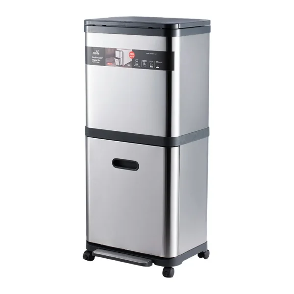 Double-layer trash can household alloy high-grade kitchen classification pedal bending-free sanitary bucket 4